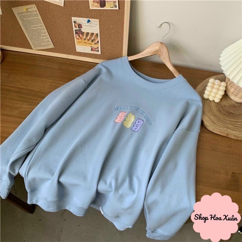 Áo sweater nữ cổ tròn hình 3 chú gấu áo nỉ form rộng phong cách ulzzang Hàn Quốc siêu hot, siêu xinh.
