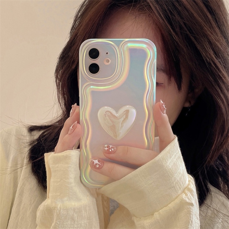 Ốp Điện Thoại Trong Suốt Đệm Khí Chống Rơi In Hình Trái Tim Màu Laser Cho iphone 13 pro 12 12 pro max 13 pro