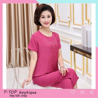 Đồ bộ trung niên mặc nhà mùa hè chất đũi mềm mát