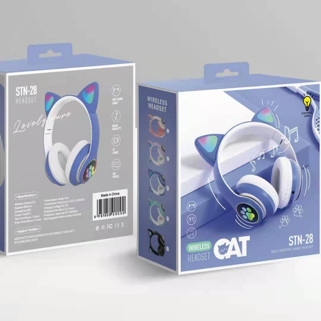 (HÀNG XỊN)Tai Nghe Mèo Bluetooth Chụp Tai STN28, Có Micro, Âm Thanh Siêu Bass. Headphone Con Mèo Chơi Game, Học Online