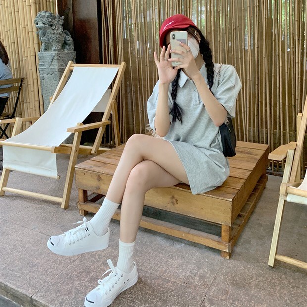 [ RẺ VÔ ĐỊCH] Đầm váy polo nữ ulzzang tay lỡ Đầm ngắn dáng suông Unisex cổ sơ mi khóa ngực [ Ảnh Thật] | BigBuy360 - bigbuy360.vn