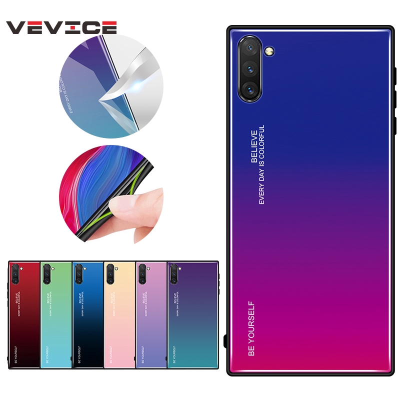 Ốp điện thoại TPU mặt kính cường lực màu gradient cho Samsung Galaxy Note 10 Pro 9 8 S10 Plus S10e A7 2018