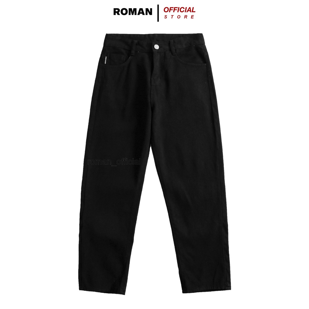 Quần jean nam baggy đen trơn rách gối ống rộng suông đứng chất bò cao cấp ROMAN QJ06