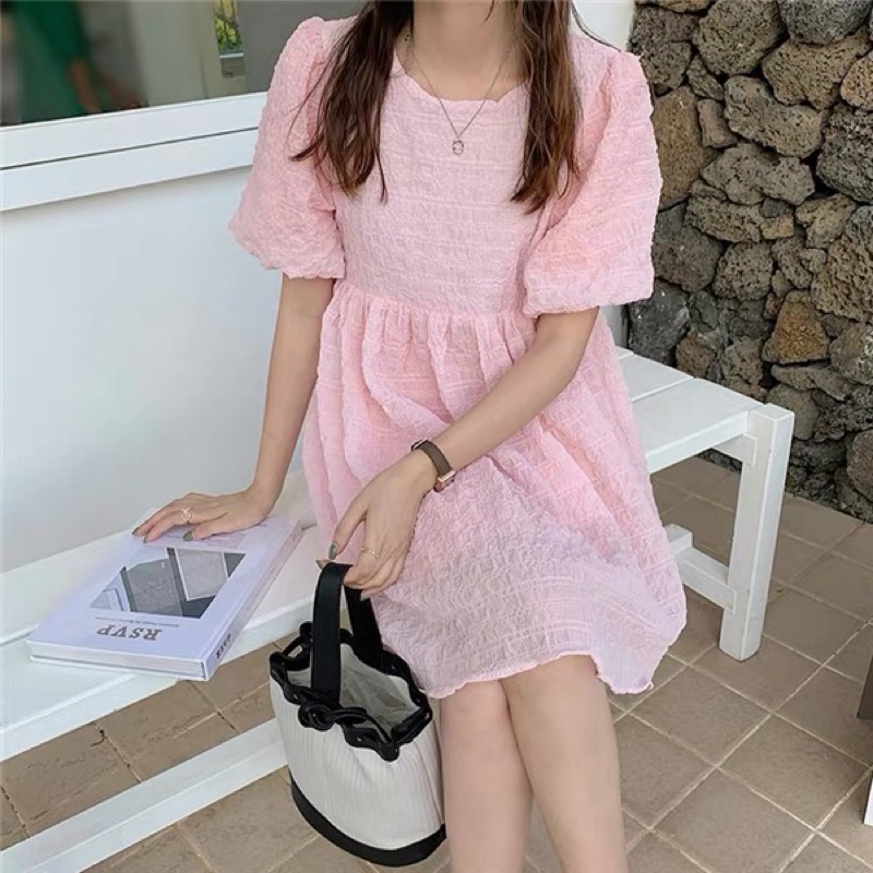 [Có ảnh thật] Đầm phồng babydoll hồng phấn xinh xắn trẻ trung phong cách ulzzang SAM SAM BOUTIQUE