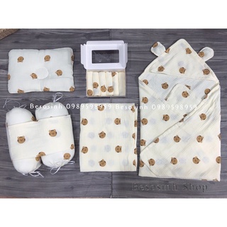 Combo bộ chặn gối chăn xô muslin cao cấp cho bé sơ sinh