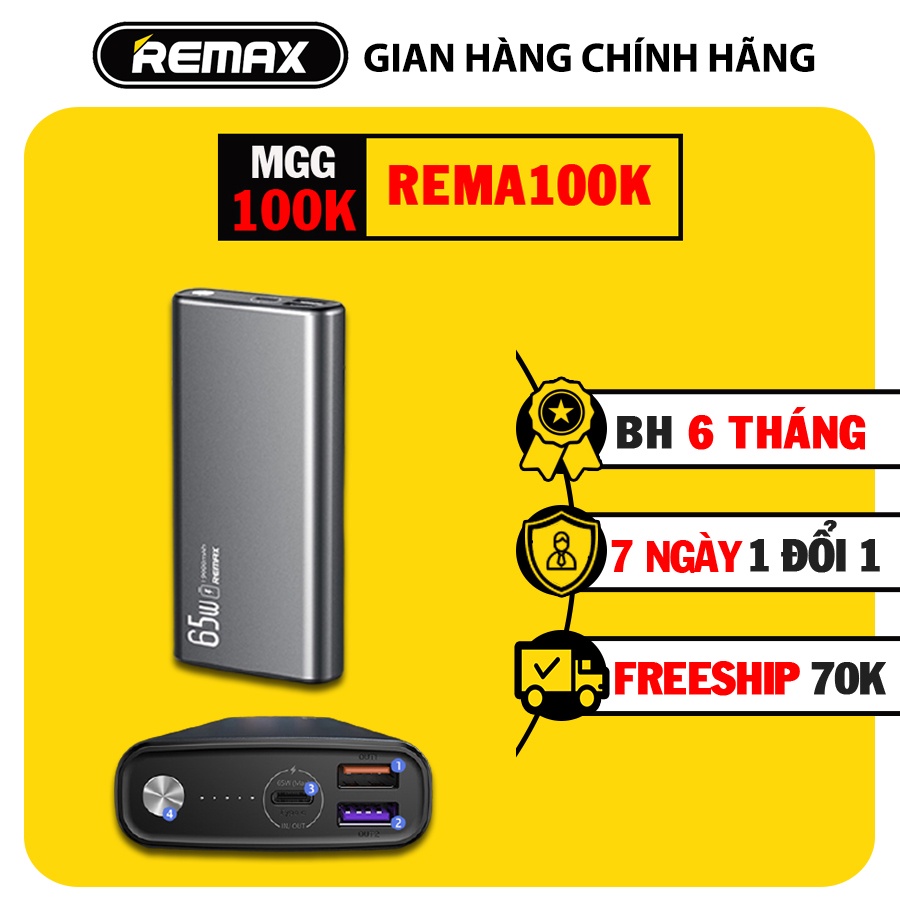 Pin sạc dự phòng 20000mAh 65W siêu nhanh Remax RPP-186