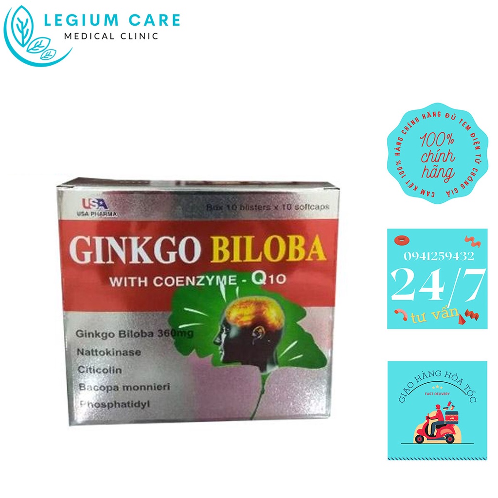 HOẠT HUYẾT DƯỠNG NÃO GINKGO BILOBA WITH COENZYME Q10 - GINKGO BILOBA Q10 - BỔ SUNG DƯỠNG CHẤT CHO NÃO - HỘP 100 VIÊN