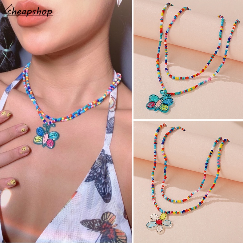 iF YOU Vòng cổ nhiều lớp đính hạt và bướm phong cách cổ điển thời trang cho nữ