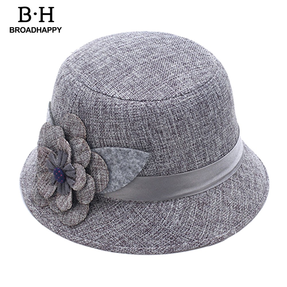 Mũ Bucket Vành Tròn Vải Lanh Màu Trơn Thanh Lịch Dành Cho Nữ