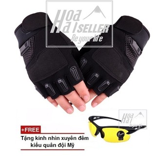 Găng tay dã chiến quân đội HOA HAI đa năng cao cấp (đen) + Tặng kèm kính phân cực xuyên đêm