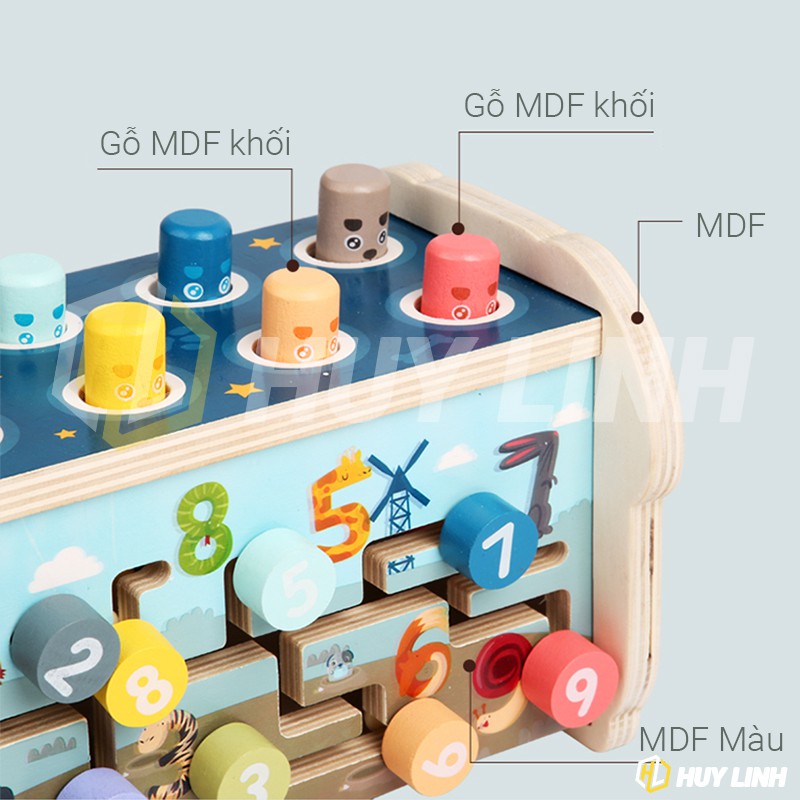 Đồ chơi đập chuột kết hợp đàn gỗ và đưa số về đích cho bé - Đồ chơi gỗ cho bé phát triển trí tuệ 3in1