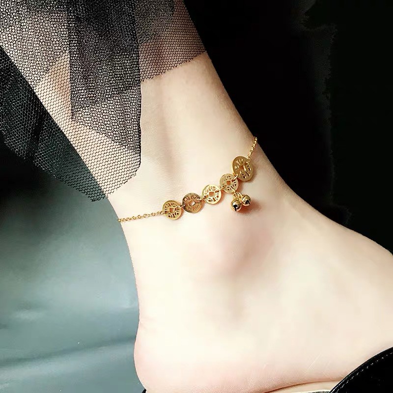 Dây chuyền/vòng tay may mắn mạ vàng hồng 18k đính đồng xu may mắn thời trang