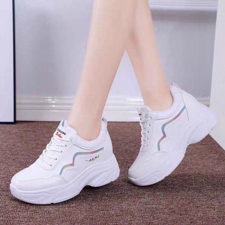 Giày thể thao sneaker nữ độn đế cao 5p thông hơi, Giày ulzzang đế cao nữ hàn quốc đi học đi chơi đi làm