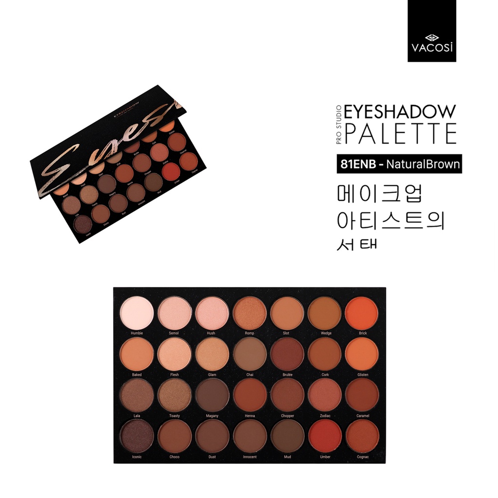 [Mua 2 Giảm 40%] BẢNG MÀU MẮT CHUYÊN NGHIỆP NATURAL BROWN -  VACOSI EYESHADOW PALETTE 81ENB 28 Ô