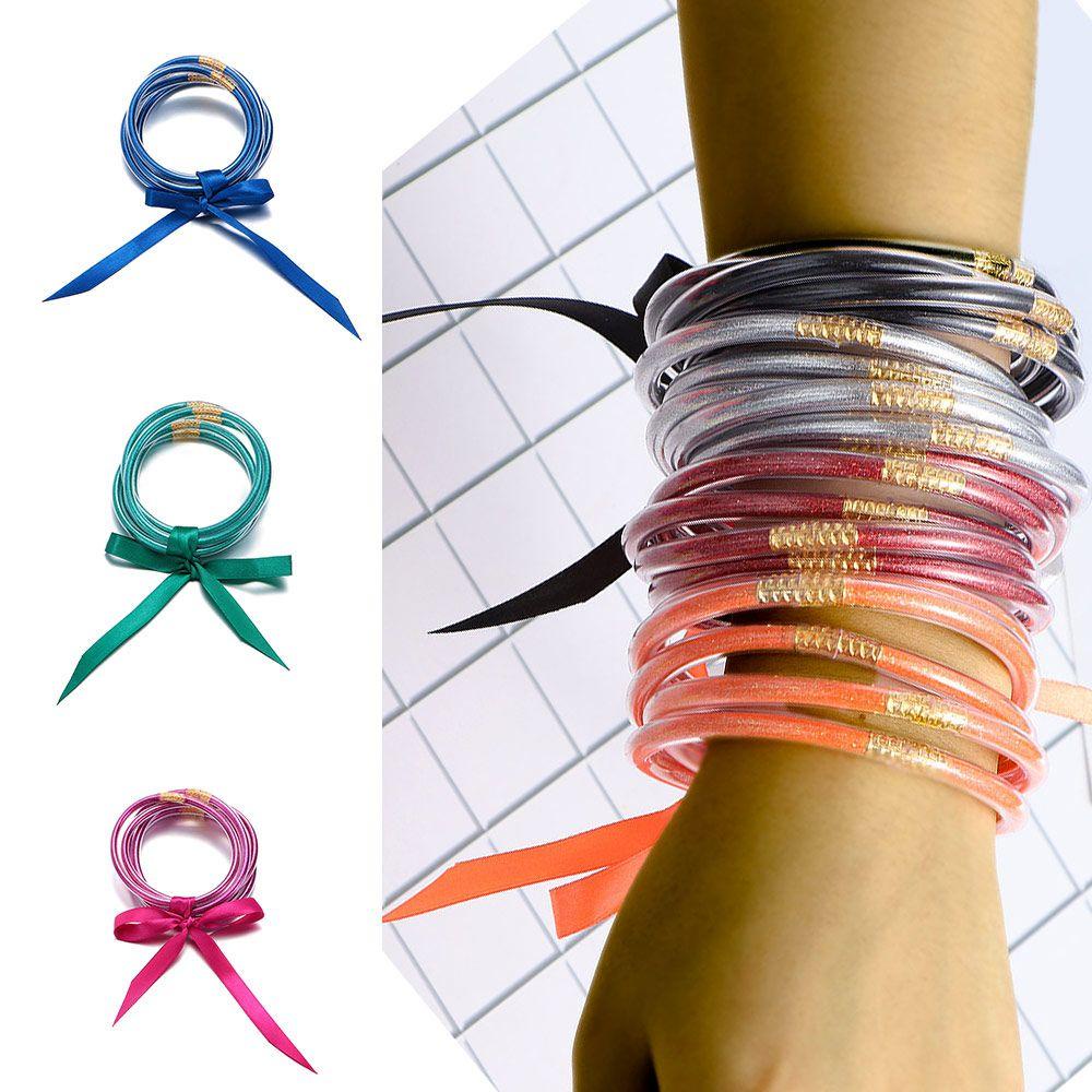 Borag Long Lanh Bộ Vòng Tay Tự Làm Mới|Vòng Tay Silicone Đính Nơ Màu Xanh Dương