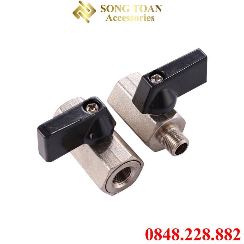 Van Bi Tay Mini Khóa Ren Trong Ten Ngoài Ren 9.6 13 17 21 - Đồng Thau Mạ Niken - Dùng Trong Thiết Bị Hơi Khí Chất Lỏng