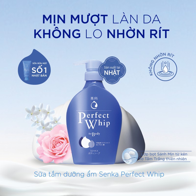 Bộ đôi Senka sữa tắm dưỡng ẩm 500ml và sửa rửa mặt tạo bọt dưỡng ẩm chiết xuất tơ tằm 120g