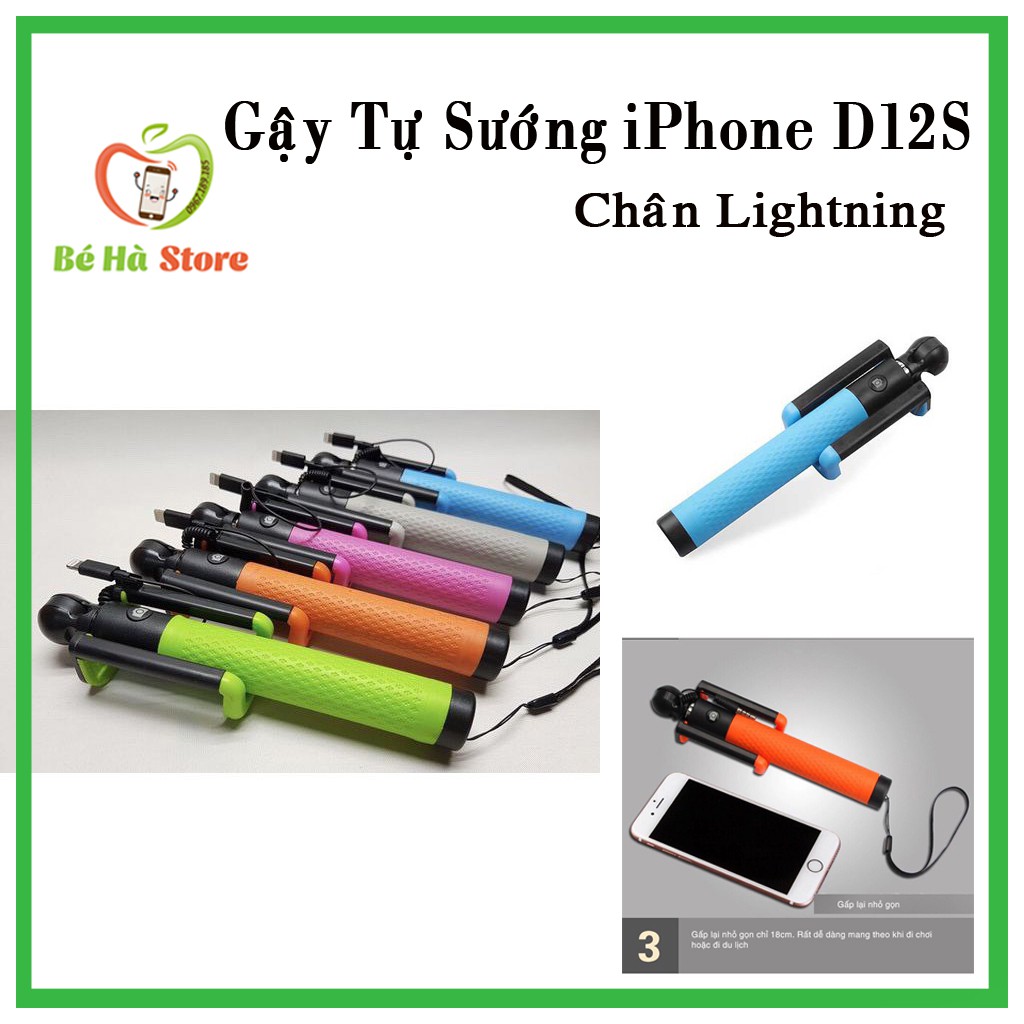 [Nhập mã ELMI01 giảm 10%][Nhập Gậy Tự Sướng D12S 2018 Cao Cấp Siêu Bền chân lingtning cho Iphone 7 trở lên