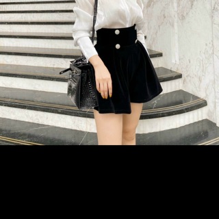 Quần sooc nhung cạp cao