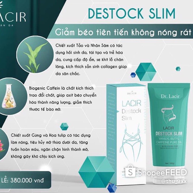 Kem tan mỡ Dr. Lacir Lacir Destock Slim đào thải mỡ giảm béo 180ml LM30