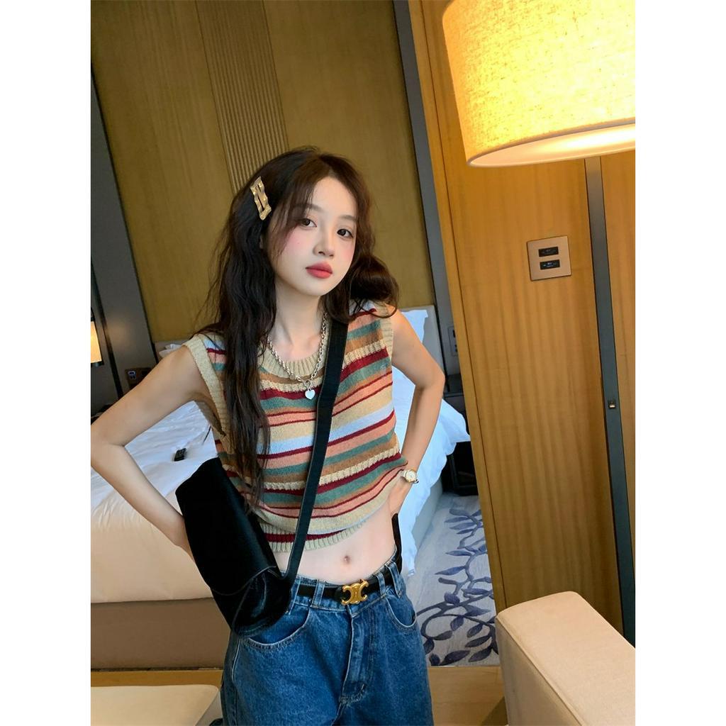 ZHELIHANGFEI Áo Dệt Kim Hai Dây Ôm Dáng Phong Cách Ngọt Ngào