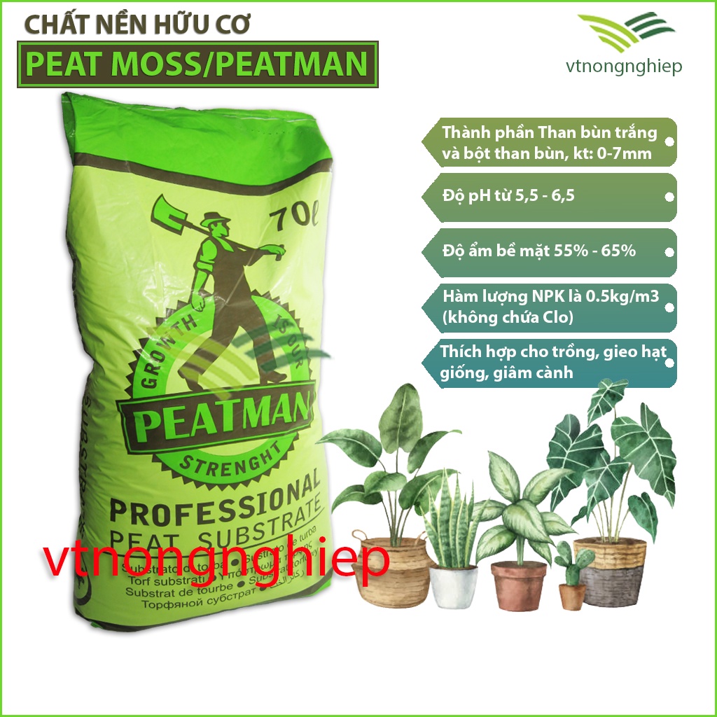 1kg PEATMOSS PEATMAN, chiết lẻ từ bao, rêu than bùn, giá thể hữu cơ ươm mầm, trộn đất trồng sen đá, kiểng lá hoa hồng