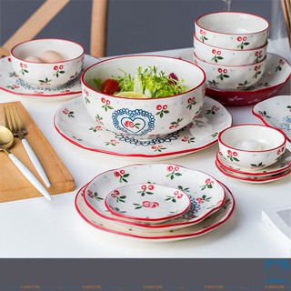 Bộ bát đĩa gốm sứ cao cấp lẻ cherry phong cách Bắc Âu