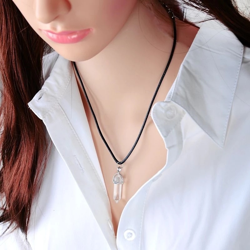 Vòng cổ Da Mặt Đá Trụ Lục Giác Thời Trang Cho Nữ