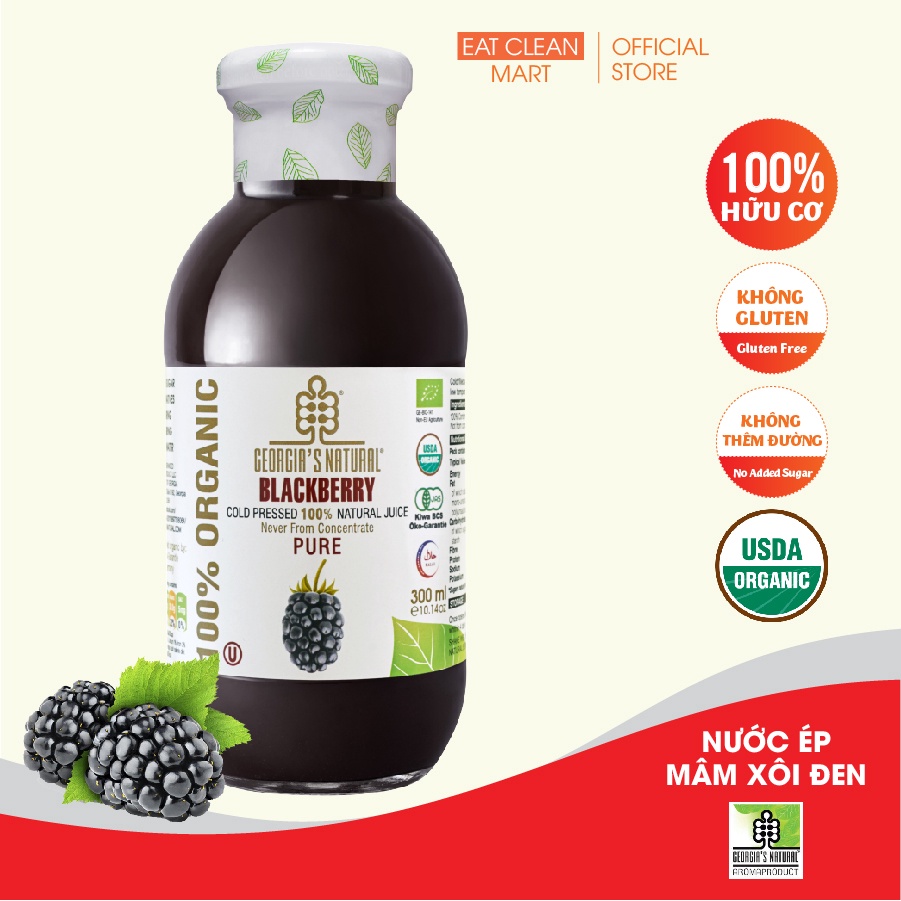 Nước Ép 100% Hữu Cơ Việt Quất Blackberry Georgia's Natural - ORGANIC Pure Blackberry Juice - 300ml &amp; 750ml