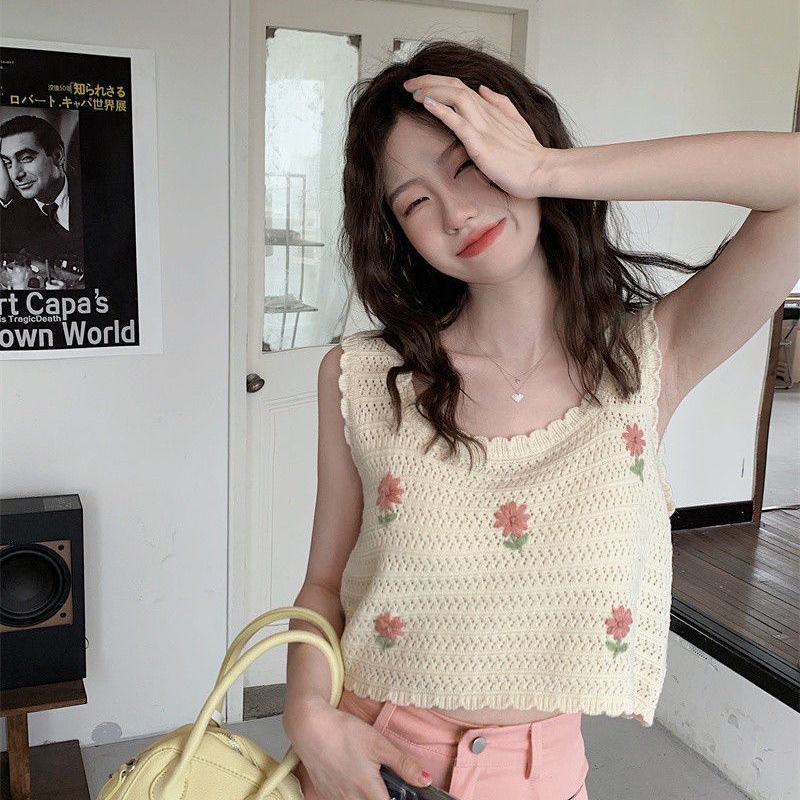 Áo Hai Dây Dệt Kim Thêu Hoa Phong Cách Hàn Quốc Thời Trang Cho Nữ / Quần Short / Áo Ngắn / Mặc Trong