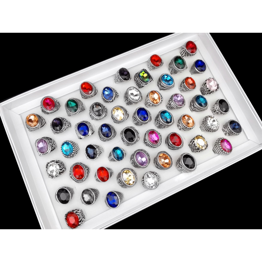 Nhẫn Hợp Kim Đính Đá Nhiều Màu Sắc Phong Cách Harajuku Retro 19A1216