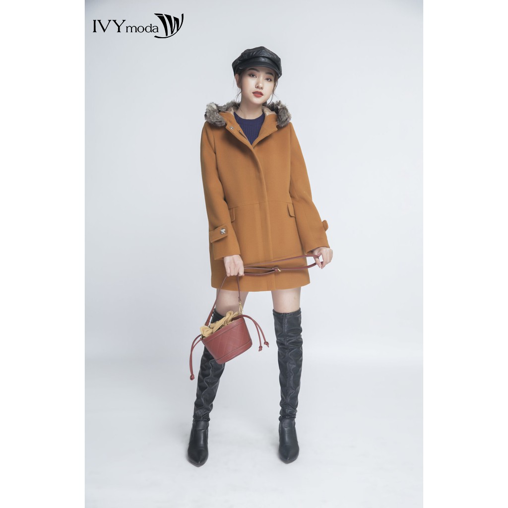 [NHẬP WABRTL5 GIẢM 10% TỐI ĐA 50K ĐH 250K ]Áo khoác dạ Nữ dáng suông có mũ IVY moda MS 71M4139