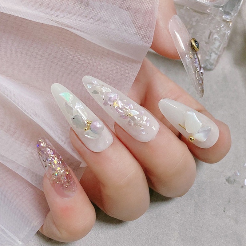 Hộp Đá Vỏ Sò 3D Nhiều Màu Sắc Dùng Trang Trí Móng Tay 6 Girds