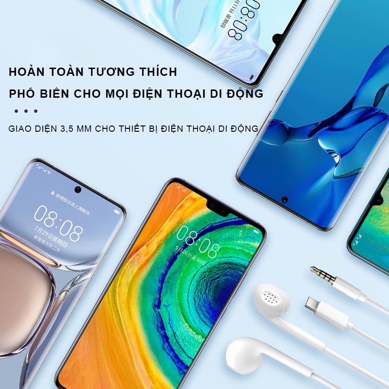 Tai nghe nhét tai có dây giắc cắm 3.5mm tích hợp micro chất lượng cao dành cho điện thoại -Tai nghe chân tròn cho Samsung, Oppo, Huawei Jack 3.5 mm hỗ trợ mic nghe gọi.