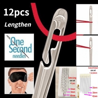Bộ 12 Kim Khâu Bằng Thép Không Gỉ Bền Bỉ Nhiều Kích Cỡ Cho Người Lớn Tuổi