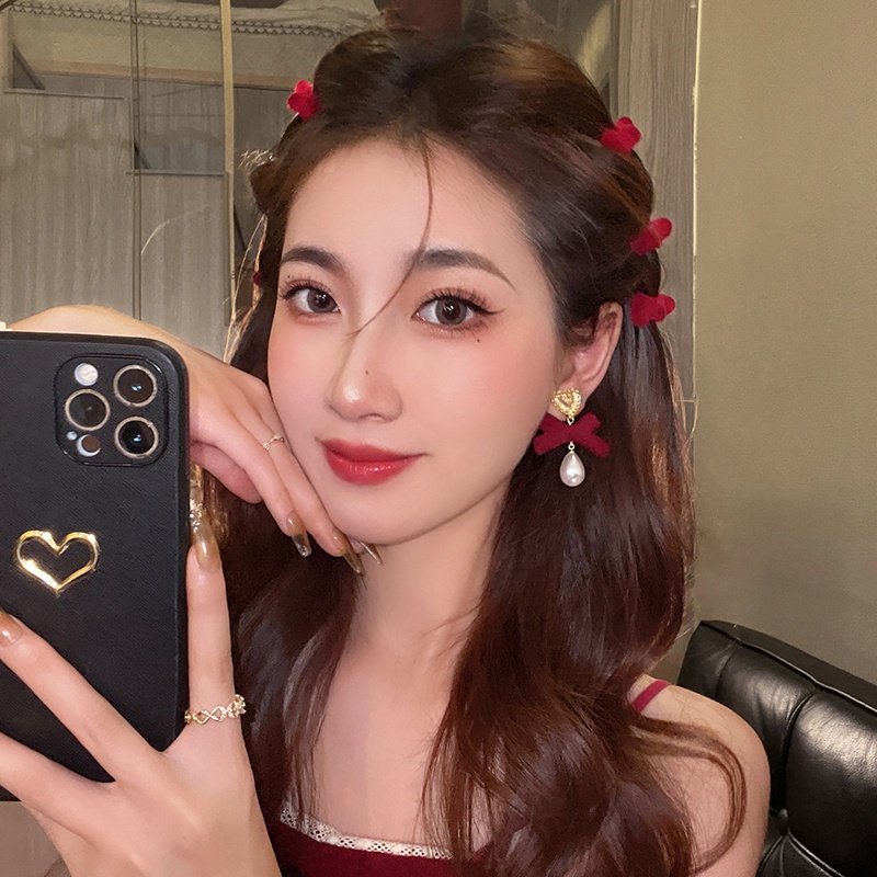 Set kẹp tóc trái tim màu đỏ tía