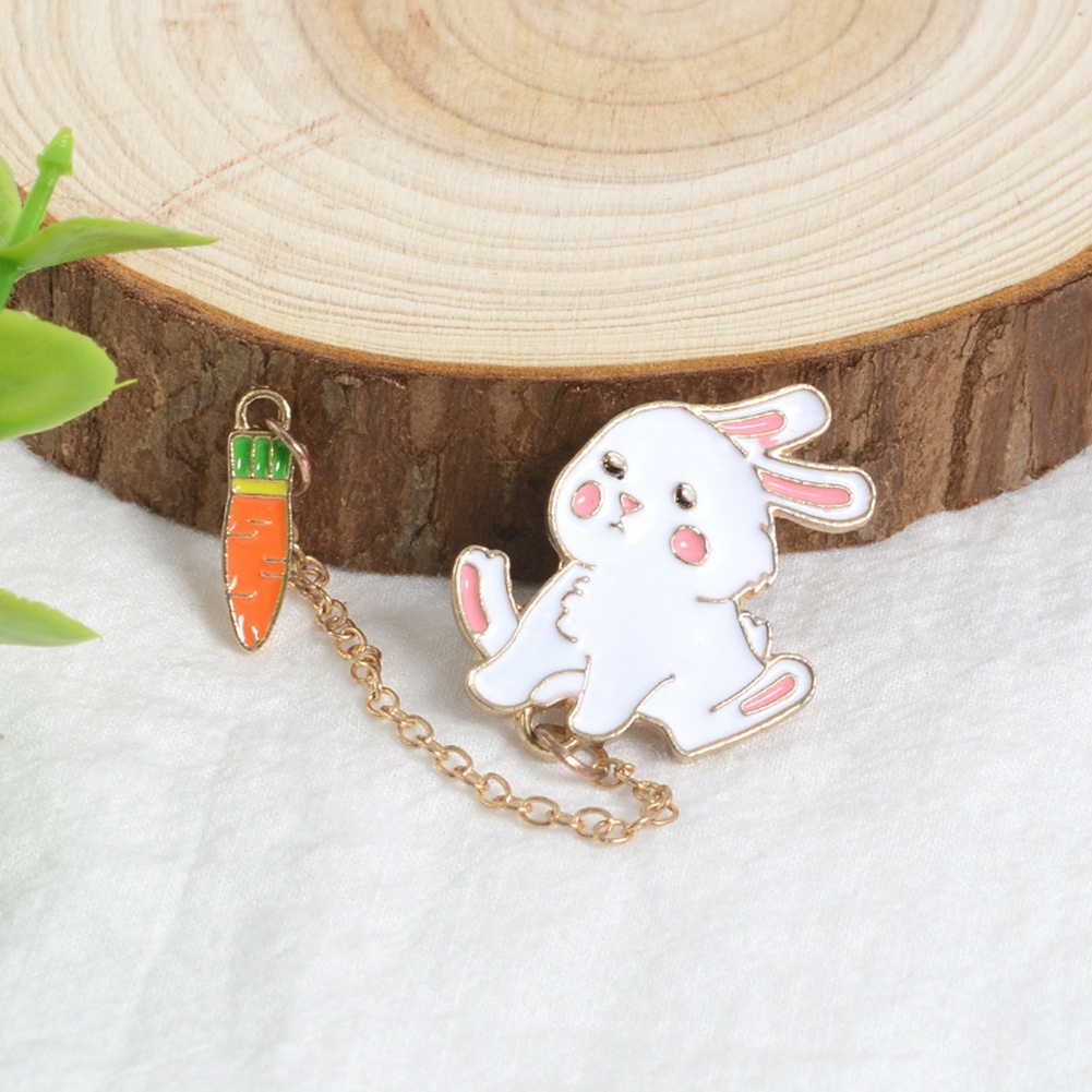 YOML✔Women Cute Rabbit Carrot Heart Book Ruler Denim Jacket Collar Chain Brooch Pin