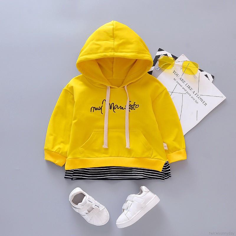 Áo hoodie giả hai lớp họa tiết sọc xinh xắn cho trẻ em