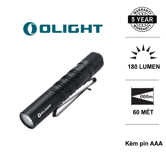 Đèn pin  EDC OLIGHT I3T BLACK 180 lumen xa 60m sử dụng 1 pin AAA (kèm theo) Đèn &amp; Đèn pin