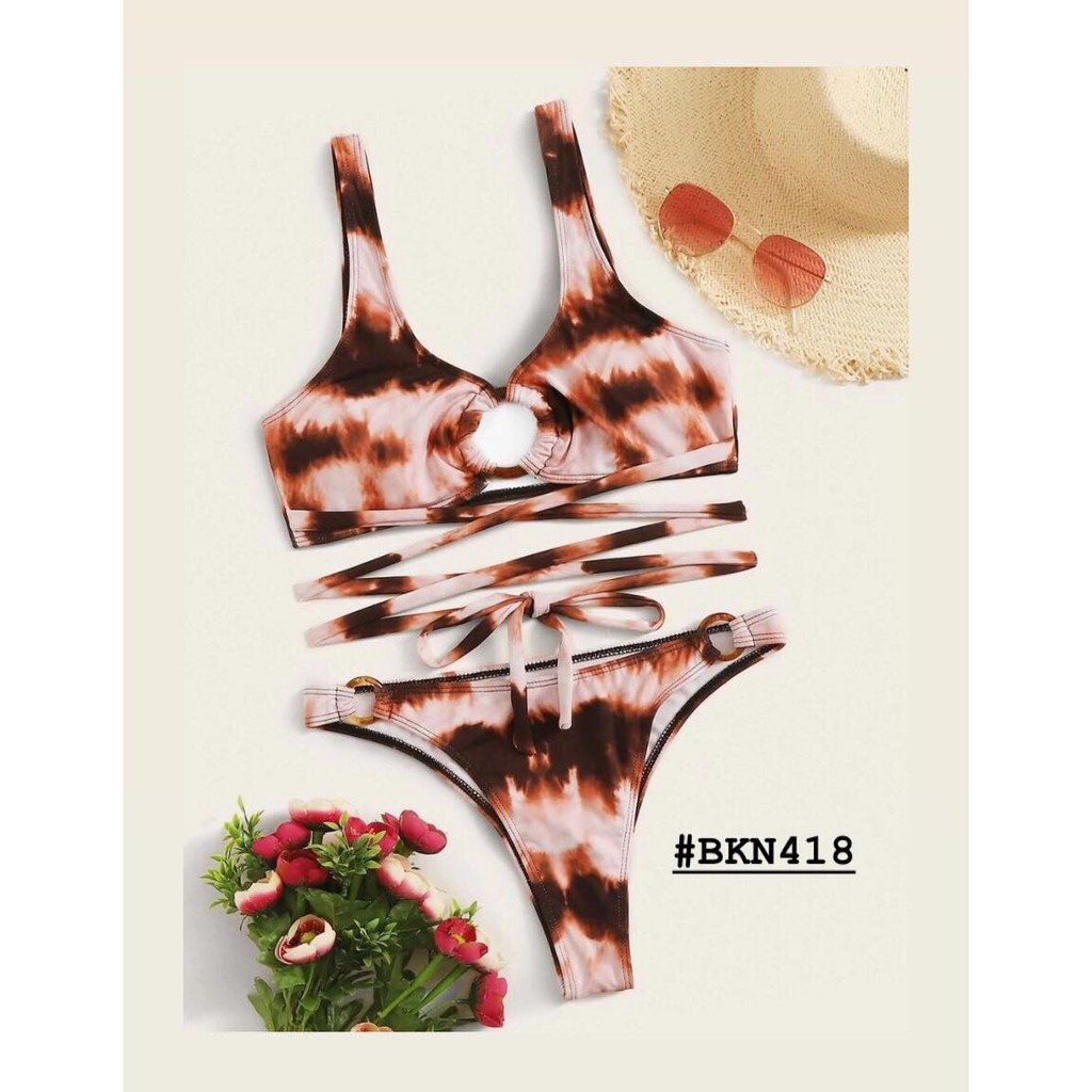 [BKN418] &lt;ÂU&gt; SET BIKINI ĐEN KHUY NGỰC ĐAN DÂY EO