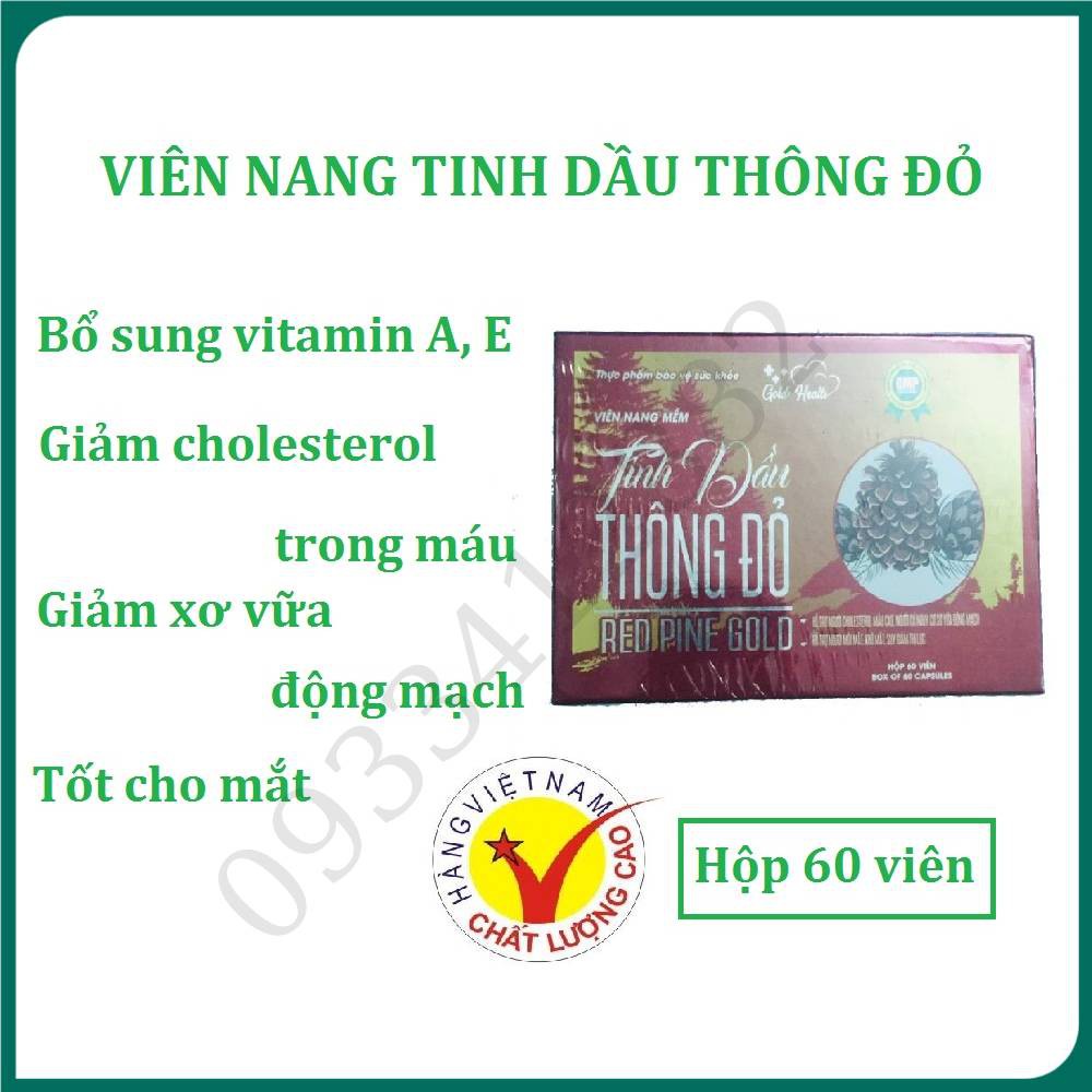 Tinh dầu thông đỏ Gold Healt, hộp cao cấp 60 viên nang mềm giúp giảm Cholesterol trong máu và giảm xơ vữa động mạch