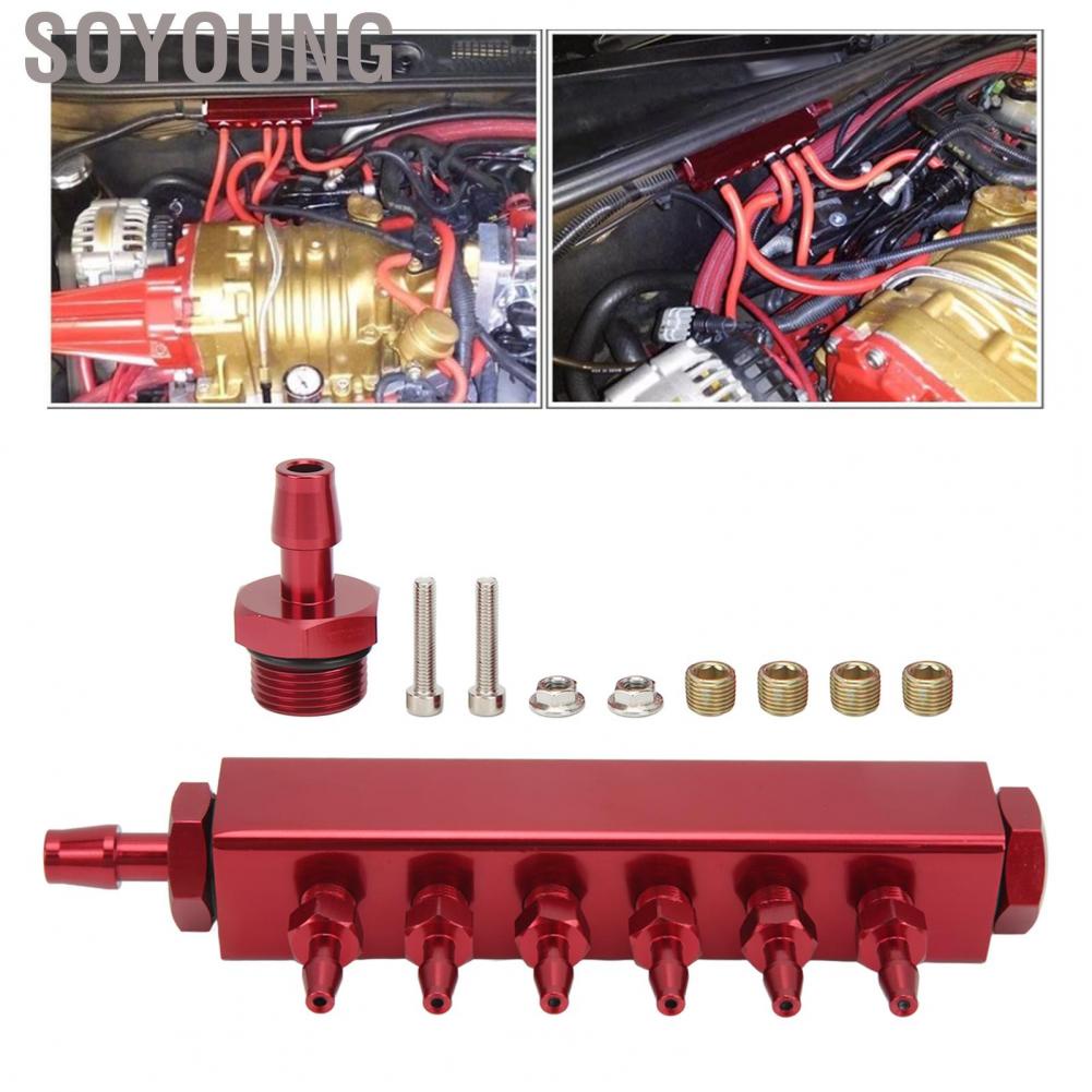 Soyoung 6 Port Vacuum Block Intake Manifold Kit 1/8in NPT Connector 1/2in Inlet Outlet Universal for Car Truck Turbos