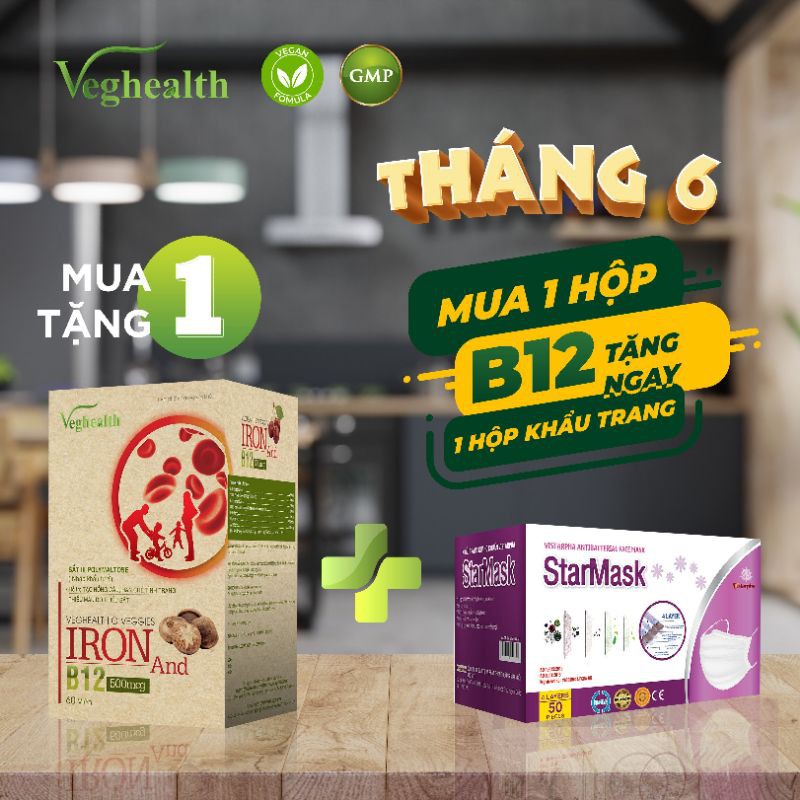 Viên Nang Thực Vật B12 Và Sắt hữu cơ VeganHealth, phù hợp cho cả người ăn chay