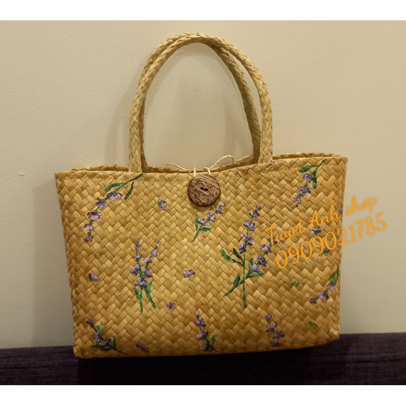 giỏ xách áo dài, túi cói, giỏ cỏ bàng vẽ tay, túi nữ handmade