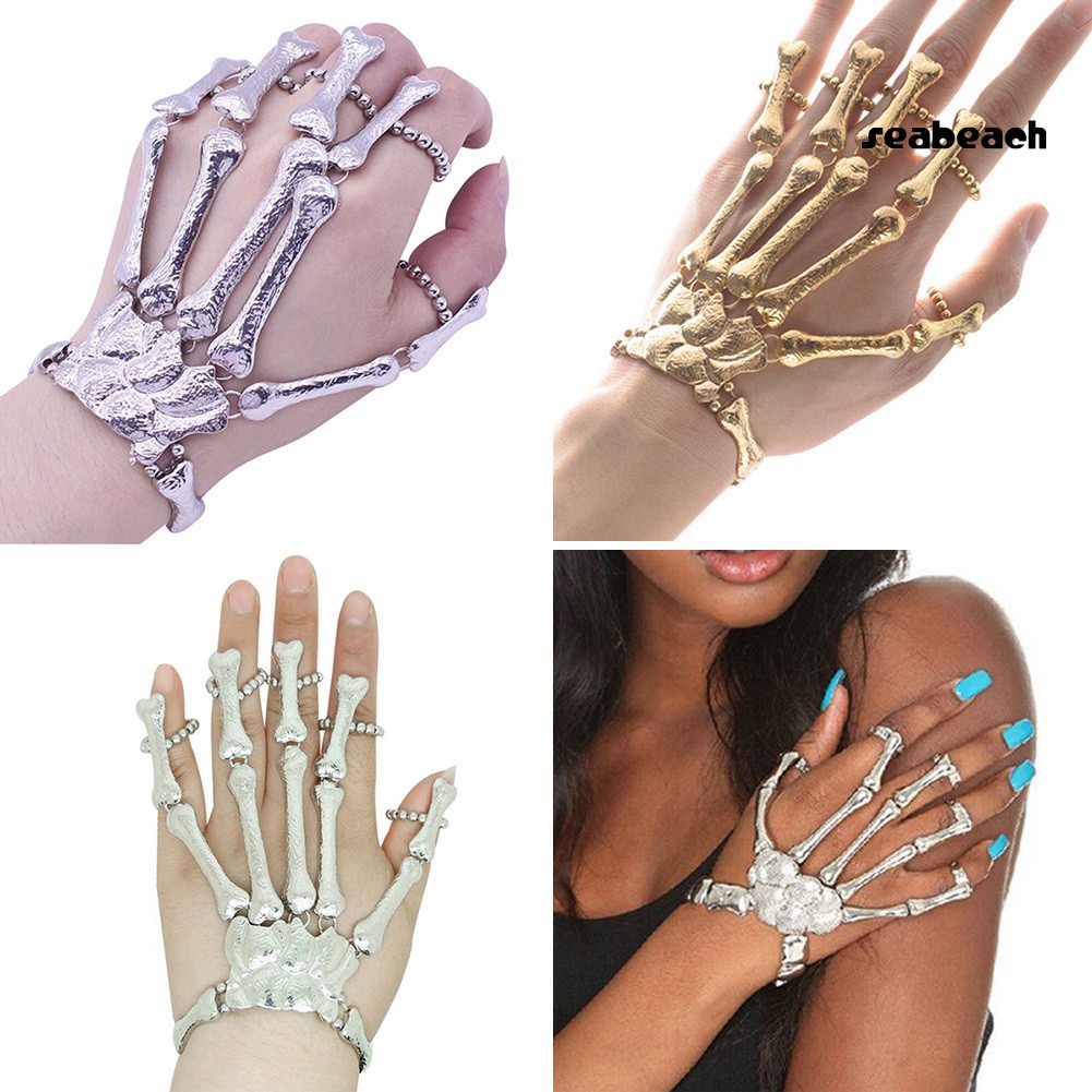 ps/Punk Gothic Skeleton Skull Bone Hand Bangle Finger Ring Bracelet Jewelry Gift