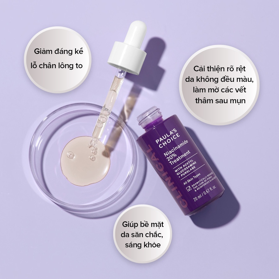 [Hạn T1/24] Tinh Chất Thu Nhỏ Lỗ Chân Lông Tăng Đàn Hồi Paula's Choice Niacinamide 20% Acetyl Glucosamine+Purslane 20ml