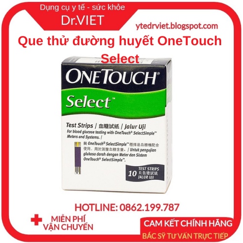 Que Thử Đường Huyết OneTouch Select LIFESCAN - Sử dụng công nghệ cảm ứng điện cực, chính xác - Hộp 10 que - Drviet