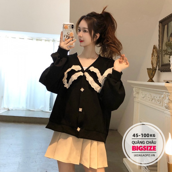 Áo nỉ nữ Bigsize form rộng cổ bèo tay dài mùa thu Phong cách Hàn Quốc cute Thời Trang cá tính cho người mập béo 45-100kg | BigBuy360 - bigbuy360.vn