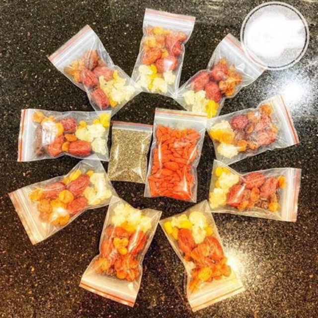 Combo 10 gói chè dưỡng nhan tuyết yến - nhựa đào - bồ mễ - long nhãn - kỷ tử - táo đỏ. tặng 1goi hạt chia