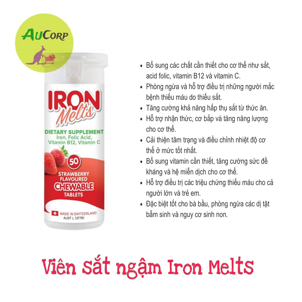 Kẹo viên ngậm bổ sung sắt - Iron Melts - 50 viên